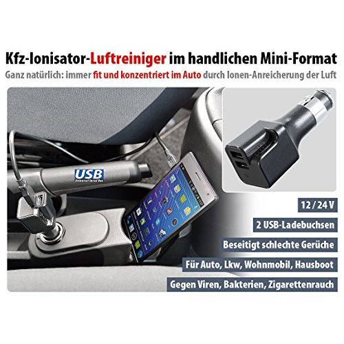 Auto-Luftreiniger REVOLT Ionisator Auto: 2in1-12/24-V-Kfz-Ionisator-Luftreiniger