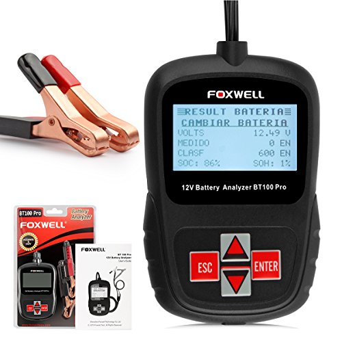 Autobatterietester Foxwell BT100 12V Auto Batterietester KFZ Werkzeug 100 bis 1100 Kaltstart-Strom Diagnose Prüfgerät für Blei AGM GEL Batterien System