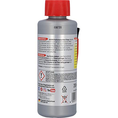 Rostlöser NIGRIN 74049 Rost-Stopp, 200 ml, Korrosionsschutz auf Tanin-Basis, langanhaltender Rostschutz