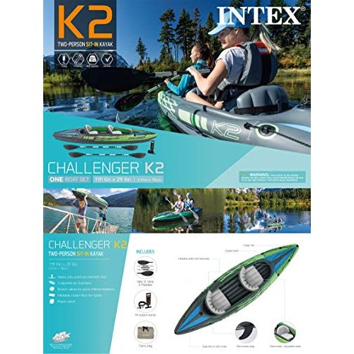Angelkajak Intex Challenger K2 Schlauchboot – Aufblasbares Kajak – 351 X 76 X 38 cm – 3-teilig