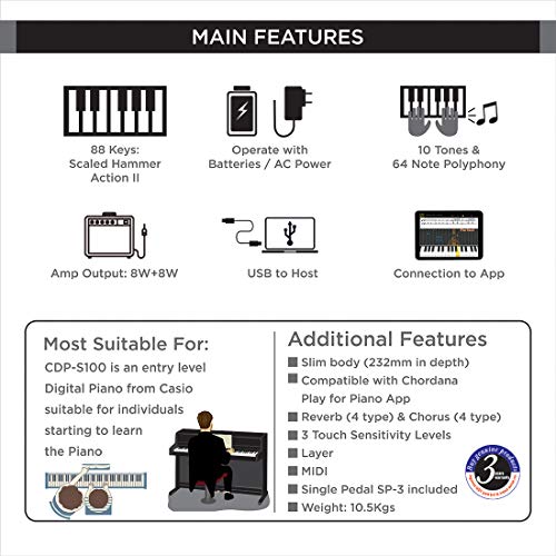 E-Piano Casio CDP-S100 Digitalpiano mit 88 gewichteten Tasten