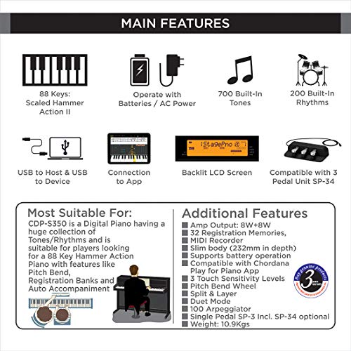E-Piano Casio CDP-S350 Digitalpiano mit 88 gewichteten Tasten
