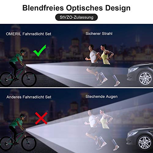 Fahrradbeleuchtung OMERIL LED Fahrradlicht Set STVZO