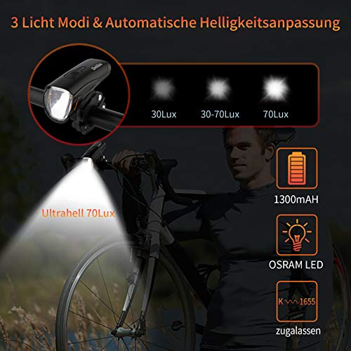 Fahrradlampe Deilin Upgraded LED Fahrradlicht Set, bis zu 70 Lux