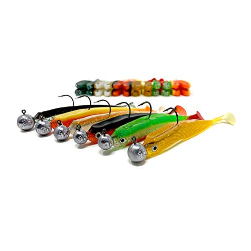 Gummifisch Zanderfang 40 Teile Box e mit Jigköpfen zum Zanderangeln mit | 24 e: 6 Farben; 12,5 cm
