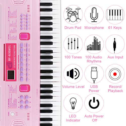 Keyboard mit Leuchttasten RenFox Klaviertastatur 61 Leuchttasten