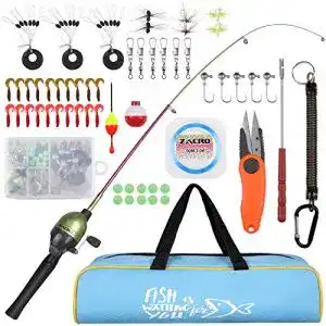 Kinderangel Zacro Angel Set für Kinder, Angelrute Fishing Rod 59 Teiliges Set-mit Tragbare Teleskop Forellenfarbe Angelrute und Angelrolle