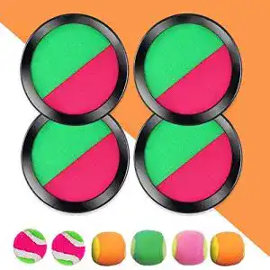 Klettballspiel EPCHOO , Klettball Set mit 4 Klett Ball Paddle und 6 Klettball für Kinder wurf- und Fangspiel