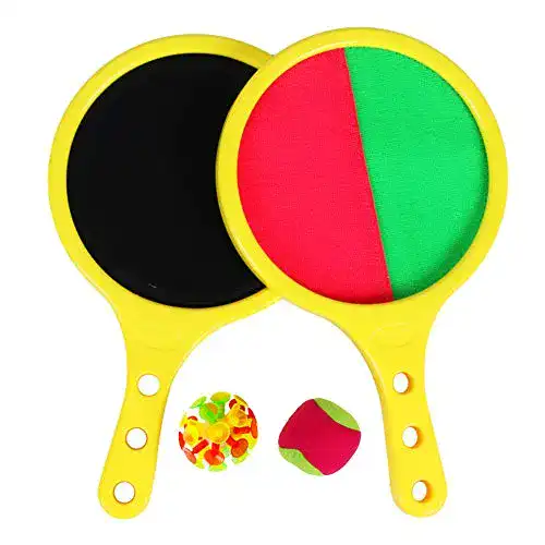 Klettballspiel EQLEF für Kinder, Klett-Self-Stick-Schläger-Wurf- und Fang-Sportspielset Sand