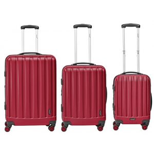 Kofferset Packenger – Velvet – 3-teilig (M, L & XL), Rot, 4 Rollen
