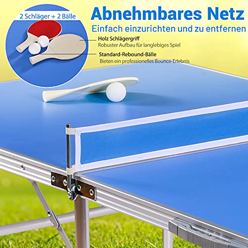 Mini-Tischtennisplatte COSTWAY Tischtennisplatte mit Netz, 2 Schlägern und 2 Bällen, Tischtennistisch klappbar