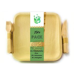 Palmblatt-Teller Grüner Panda 75stk Pack|25x25cm Palmblattteller