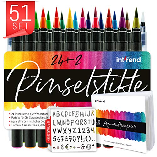 Pinselstifte int!rend 51er Set I 24 Aquarellfarben, 2 Wassertankpinsel