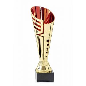 Pokal S.B.J – Sportland Gold/rot aus Kunststoff mit Marmorsockel