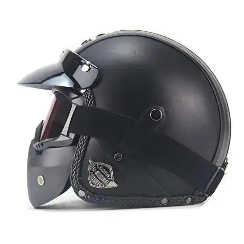 Retro-Integralhelm Parcclle Motorradhelm, Klassisches Leder