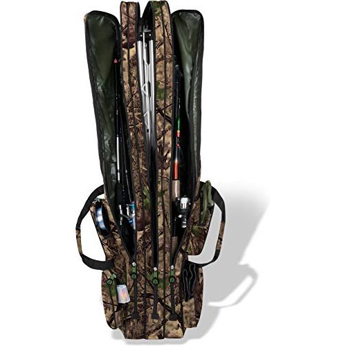 Rutentasche normani XXL Angel Tasche Futteral 190cm oder 210cm Anglerrucksack – 8 Taschen für 6 Ruten und Kescher Farbe Hunting