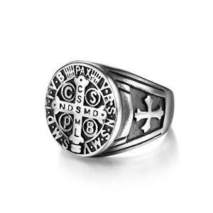 Siegelring Tribal Spirit Steel Ring Edelstahl Benedikt Kreuz Vatikan