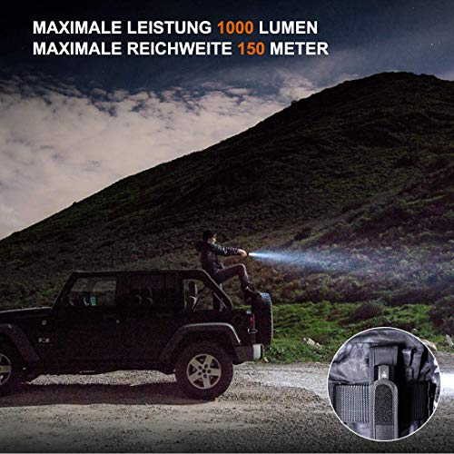 Taschenlampe 1000 Lumen Odepro LED Taschenlampe Kleine HEX62