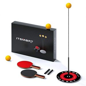 Table tennis trainer AUTOECHO with elastic soft shaft, set for home and office