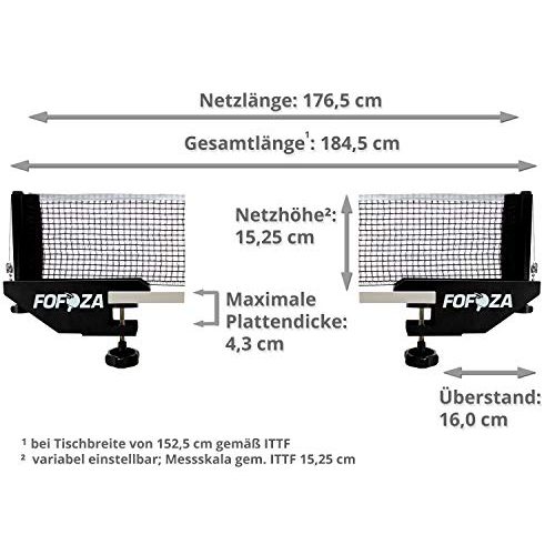 Tischtennisnetz Fofoza TT Netzgarnitur Set – Profi mit stabiler Metall Halterung, 2 Netzen &Messschieber