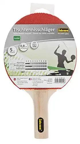 Tischtennisschläger Kinder Idena 7423509 – Tischtennisschläger Junior, mit Griff aus Holz und Gummibelag