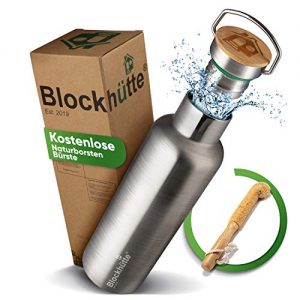 Trinkflasche 1 Liter Blockhütte ® Premium Edelstahl Trinkflasche