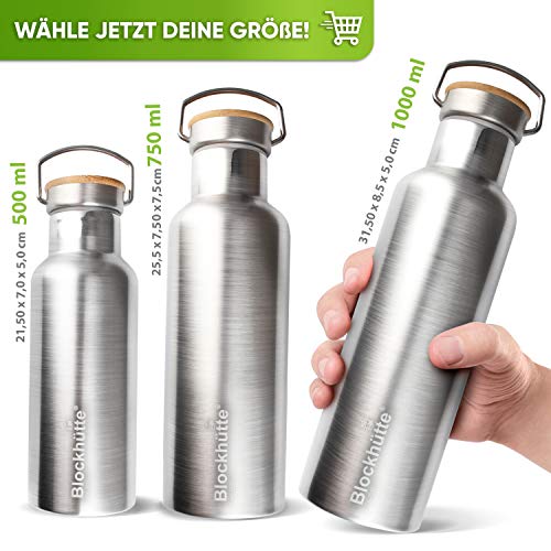 Trinkflasche 1 Liter Blockhütte ® Premium Edelstahl Trinkflasche