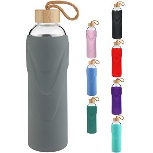 Trinkflasche-Glas FCSDETAIL Sport Borosilikat mit Silikonhülle