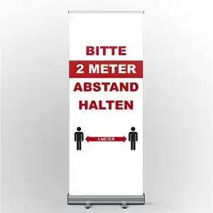 Abstand-halten-Aufsteller Hellweg Druckerei Roll Up Display