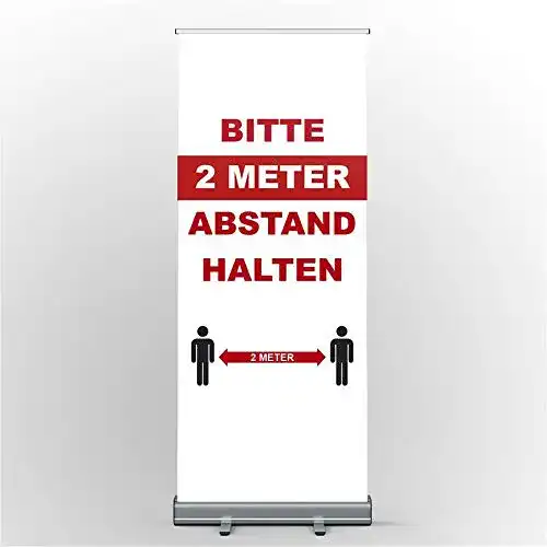 Abstand-halten-Aufsteller Hellweg Druckerei Roll Up Display