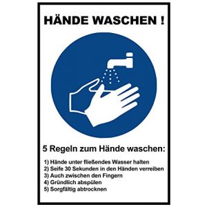 Aufkleber Hände waschen geschenke-fabrik 5 Stück 29,5 x 19,5 cm