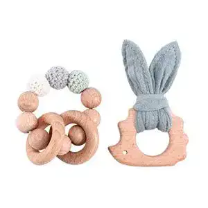 Beißring (Holz) Mamimami Home 2pc Baby Silikon Beißring Bunny