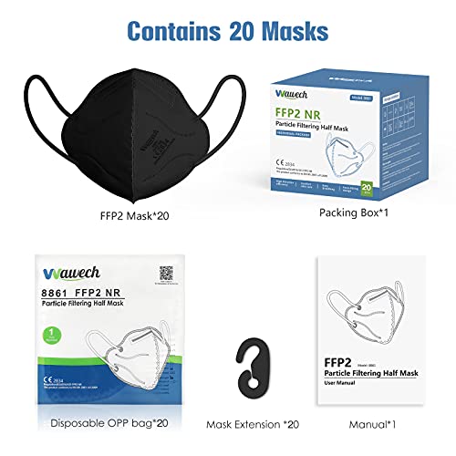 Einwegmaske Wawech FFP2 Maske schwarz, 20 Stück Masken