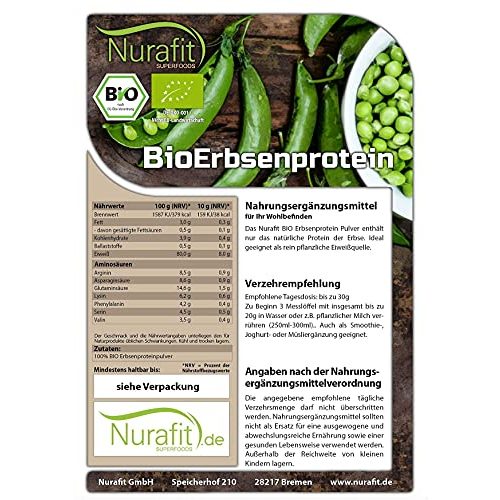 Erbsenprotein Nurafit nur.fit BIO -Pulver 500g – natürliches vegan
