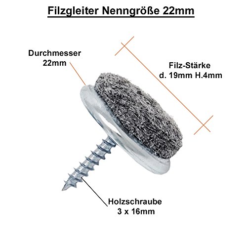Filzgleiter SBS mit Schraube | ø 24 mm | 50 Stück | Eisen vernickelt