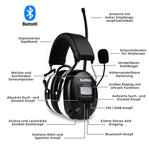 Gehörschutz (Bluetooth) EAR-MUFF DAB+ Digital Radio Gehörschutz