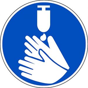 Hände-desinfizieren-Schild KLAR Folie selbstklebend Gebotszeichen