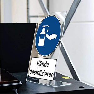 Hände-desinfizieren-Schild STEMPEL-FABRIK Acryl Aufsteller 200×300