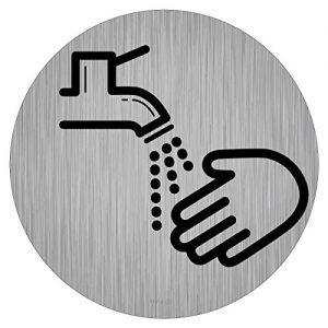 Hände-waschen-Schild immi Toilette-Hinweis, 95mmØ, Edelstahl-Opt