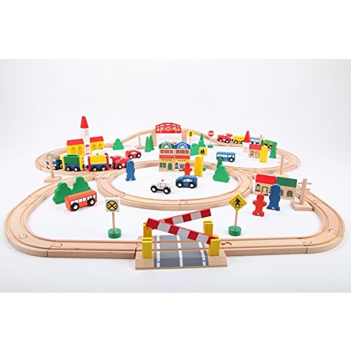Holzspielzeug point-kids Eisenbahn-Set aus Holz – 100 Teile