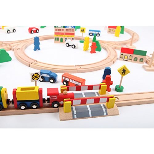 Holzspielzeug point-kids Eisenbahn-Set aus Holz – 100 Teile