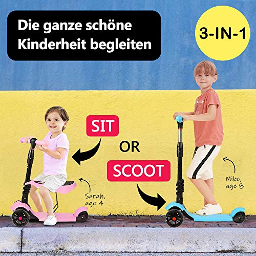 Kinder-Scooter YOLEO 3-in-1 Kinder Roller Scooter LED große Räder