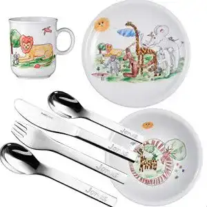 Kindergeschirr Sterngraf Kinderset Zoo 7tlg. MIT Gravur