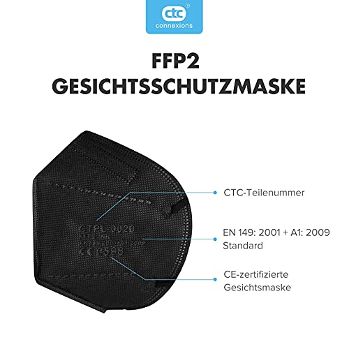 KN95-Maske ctc connexions 20 Stück FFP2-Maske Schwarz , CE0598