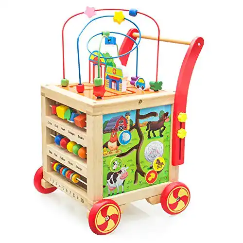 Lauflernwagen Fajiabao Holz Lauflernhilfe Laufwagen Holzspielzeug