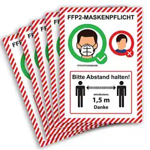 Maskenpflicht-Aufkleber FFP2 STROBO 5X Eintritt nur mit FFP2