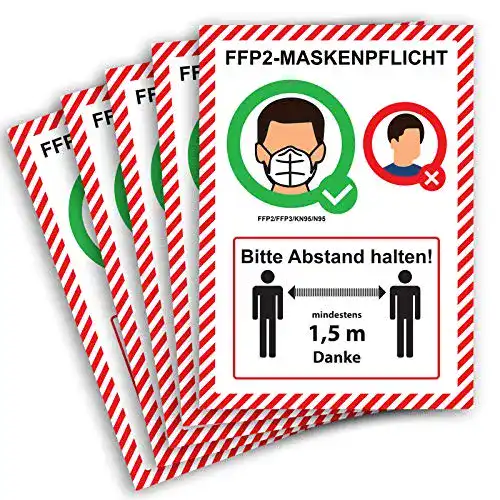 Maskenpflicht-Aufkleber FFP2 STROBO 5X Eintritt nur mit FFP2
