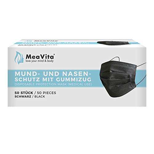 OP-Maske schwarz Mea Vita medizinischer Einweg 50er Pack, Typ IIR