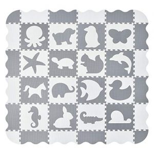 Puzzlematte Juskys Kinder Timon 36 Teile mit 16 Tieren in grau weiß
