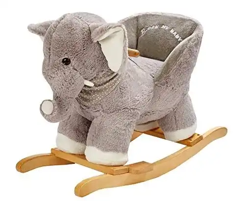 Schaukeltier ROCK MY BABY Plüsch Elefant, Schaukelpferd Holz